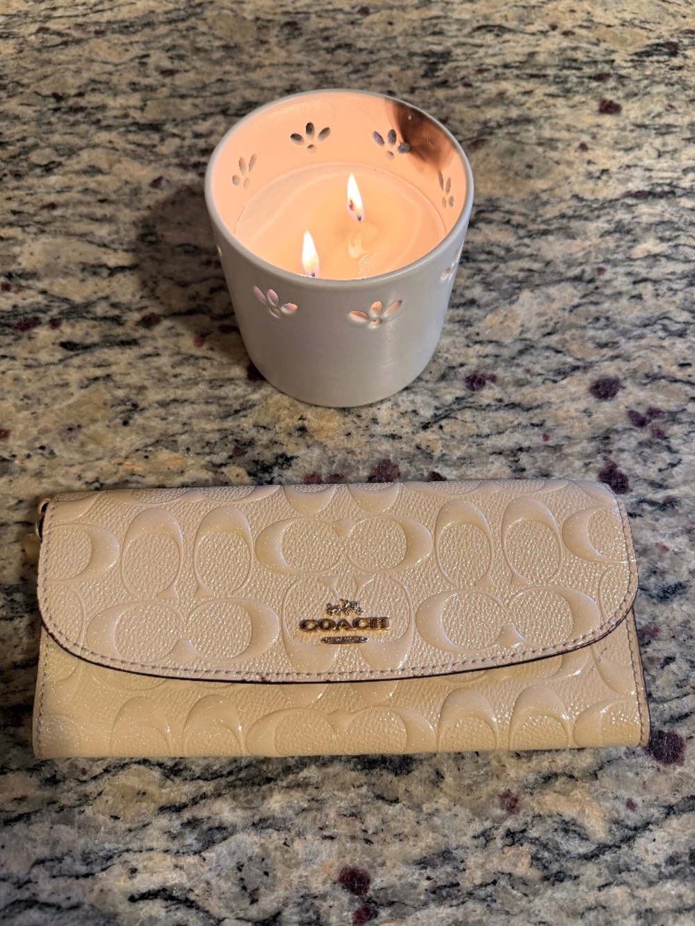 Beige coach wallet with charm